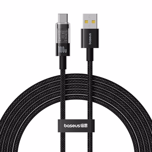 Baseus Gem USB-A uz USB-C ātras uzlādes kabelis 2 m, 100W, melns