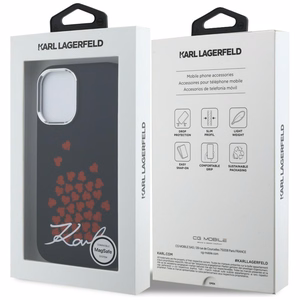 Karl Lagerfeld silikona maciņš ar sirds logotipu MagSafe iPhone 16 - melns