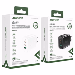 Acefast ātrais lādētājs GaN (2xUSB-C / USB-A) PPS / PD / QC4+ 65W melns (A41)