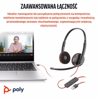 HP Poly Blackwire 3220 Stereo USB-C melnas austiņas + USB-C/A adapteris (bez taras)