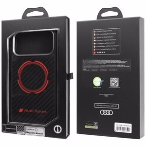 Audi RSQ Oglekļa šķiedras Sporta sarkanais aplis Magnētiskais viedtālruņa apvalks iPhone 17 Pro Max - melns