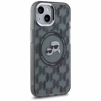 Karl Lagerfeld IML Monogramma Karl & Choupette Head Magnētiskais iPhone 15 Plus viedtālruņa apvalks - melns