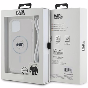 Karl Lagerfeld IML Choupette Head&Cord magnētiskais viedtālruņa apvalks iPhone 15 / 14 / 13 - caurspīdīgs