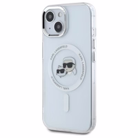 Karl Lagerfeld IML Metāla Karl&Choupette galva MagSafe apvalks iPhone 15 - balts