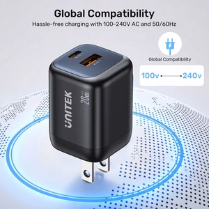Unitek GaN tīkla lādētājs USB-A un USB-C 20W melns