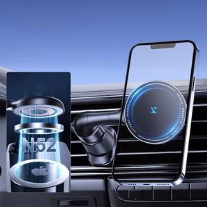 Bezvadu auto lādētājs+turētājs Wozinsky (WCT5-6S4Y) magnētisks (MagSafe 15W) ventilācijas restei melns