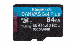 Kingston Atmiņas karte 64GB microSDXC Canvas Go Plus Gen4 200MB/s A2 U3 V30 + adapteris