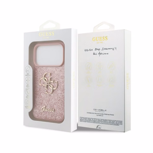 Case Guess PU Fixed Glitter 4G Metal Logo Apple iPhone 18 Pro pink