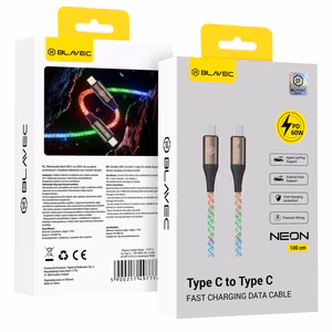 Blavec Neon Cable USB-C to USB-C PD 60W 3A 1m Apple CarPlay/Android Auto (CNE-CC3L1) - Luminous RGB