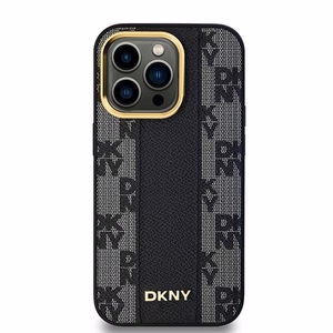 DKNY Ādas rūtainais magnētiskais apvalks iPhone 14 Pro Max - melns