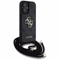 Guess 4G Big Logo Cord Stap viedtālruņa apvalks iPhone 16 Plus - melns