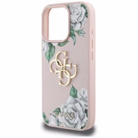 Guess Grained Roses Big 4G logo viedtālruņa apvalks iPhone 16 Pro - rozā