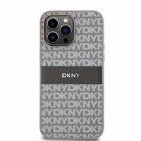 DKNY Ādas mono svītra un metāla logotips viedtālruņa apvalks iPhone 14 Pro Max - bēšs