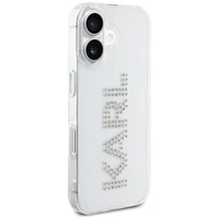 Karl Lagerfeld IML Rhinestones Logo viedtālruņa apvalks iPhone 16 - caurspīdīgs