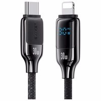 USAMS Kabelis USB-C uz Lightning 30W 1.2m Digital Display Zinc Alloy Fast Charging Data Cable HX Series SJ741USB02 (US-SJ741)