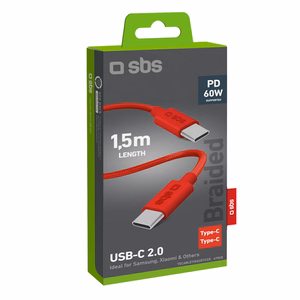 SBS TECABLETISSUETCCR USB-C - USB-C 1,5 m 60W pīts kabelis - sarkans