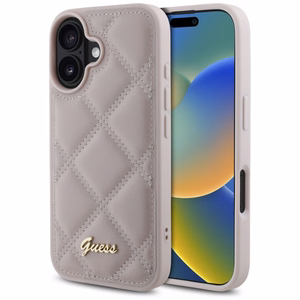 Guess stepēts metāla logotips viedtālruņa apvalks iPhone 16 - rozā