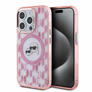 Karl Lagerfeld IML Monogram Karl & Choupette Head MagSafe apvalks iPhone 15 Pro Max - rozā