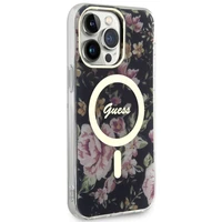 Guess GUHMP14XHCFWSK iPhone 14 Pro Max 6.7" melns cietais viedtālruņa apvalks Flower Magnētiskais