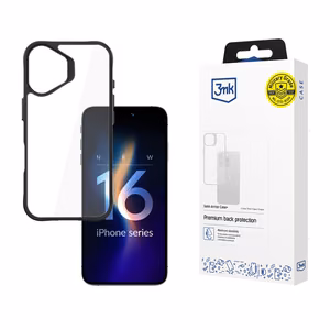 3mk Satin Armor Apvalks+ viedtālrunim iPhone 16 Plus - caurspīdīgs ar melnu rāmi