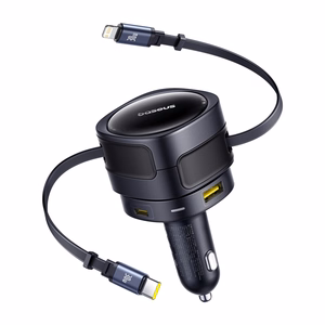 Baseus Enjoyment Max 90W automašīnas lādētājs 2x USB-C + USB-C un Lightning kabelis - melns
