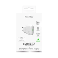 GaN Puro SLIMPRO 30W USB-C sienas lādētājs - balts