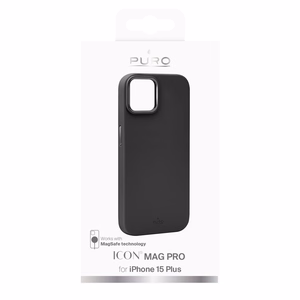 Puro Icon Mag Pro Silikona apvalks ar MagSafe ar metāla pogām iPhone 15 Plus - melna