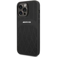AMG AMHMP14XOSDBK iPhone 14 Pro Max 6.7" melns/melns cietais ādas apvalks ar izliekām līnijām MagSafe