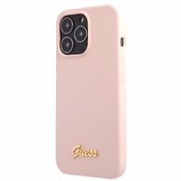 Viedtālruņa apvalks Guess GUHCP13XLSLMGLP iPhone 13 Pro Max 6.7" gaiši rozā/gaiši rozā cietais apvalks Silikona Uzraksts Zelta Logotips