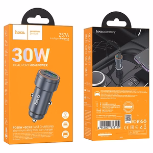 Автомобильное зарядное устройство Hoco USB A + USB C PD QC3.0 3A 30W Z57A металл серое