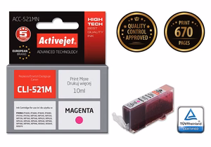 Activejet ACC-521MN – fuksīna tintes kasetne, aizstāj Canon CLI-521M, 10 ml, Supreme