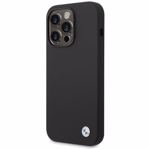 BMW silikona metāla logotipa viedtālruņa apvalks iPhone 15 Pro - melns