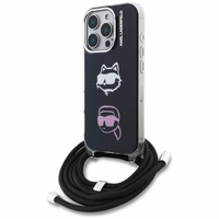 Karl Lagerfeld IML Crossbody Karl&Choupette Head Maciņš for iPhone 16 Pro - melns