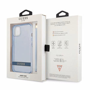 Guess GUHCP13MHTSGSB iPhone 13 6.1 viedtālruņa apvalks, zils, ciets, daļēji caurspīdīgs ar siksniņu