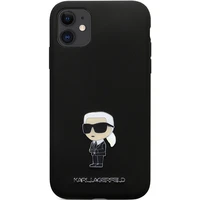 Karl Lagerfeld KLHCN61SMHKNPK viedtālruņa apvalks iPhone 11 / Xr - melns silikona Ikonik metāla piespraude