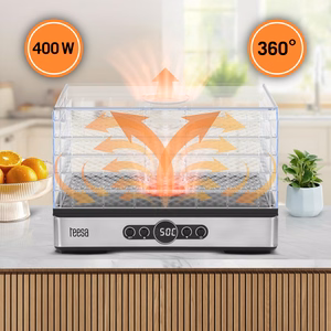 TEESA sēņu, dārzeņu un augļu žāvētājs, 400 W, 5 paplātes, displejs, gaisa cirkulācija