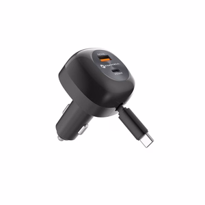Car charger Forcell F-Energy Alu USB C + USB A + retractable cable USB C PD QC4.0 SFC2.0 3A 75W black