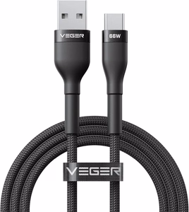 Kabelis USB A uz Type C VEGER PD 11V 6A 66W AC04 1,2 m melns