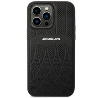 AMG AMHMP14XOSDBK iPhone 14 Pro Max 6.7" melns/melns cietais ādas apvalks ar izliekām līnijām MagSafe