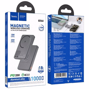 Portatīvais lādētājs saderīgs ar MagSafe Hoco 10000 mAh QC PD 2A 20W Q26A metāla pelēka