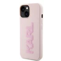 Karl Lagerfeld 3D gumijas spīdīgs logotips viedtālruņa apvalks iPhone 15 - rozā