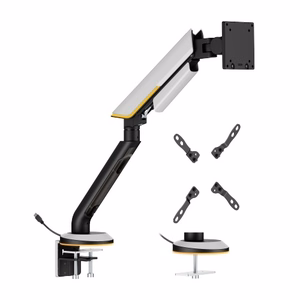 Heavy-Duty Single Monitor 24"-57" Gas Spring Arm Mount, RGB Lighting, Gray