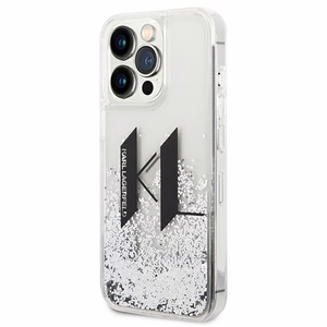 Karl Lagerfeld Liquid Glitter Big KL viedtālruņa apvalks iPhone 14 Pro - sudraba