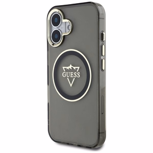 Guess IML Metal Mountain Logo Magnētiskais viedtālruņa apvalks iPhone 16 - melns