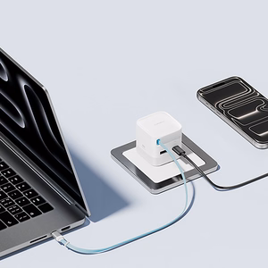 Cuktech AD653W 67W GaN 2x USB-C + USB-A Wall Charger with 70cm Retractable USB-C Cable - White