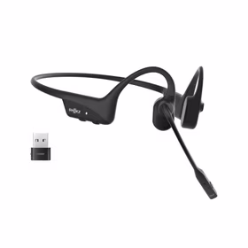 SHOKZ OpenComm2 UC 2025 Upgrade Wireless Bluetooth Bone Conduction Videoconferencing Headset with USB-C Charging Port and USB-C adapter | 16 Hr Talk Time, 29m Wireless Range, 1 Hr Charge Time | Includes Noise Cancelling Boom Mic and Dongle, melns
