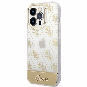 Guess GUHCP14XHG4MHG iPhone 14 Pro Max 6.7" auksinis / auksinis viedtālruņa apvalks 4G ar rakstainu šrifta dizainu