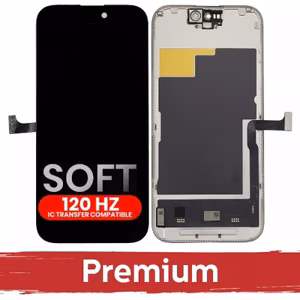 LCD displejs saderīgs ar iPhone 15 Pro melns (SOFT OLED / Stable 120Hz / Premium) pašdiagnostika
