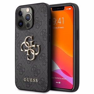 Guess GUHCP13L4GMGGR iPhone 13 Pro / iPhone 13 6.1 pelēkais ciets apvalks 4G Big Metal Logo