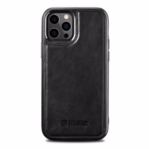 iCarer ādas vaska apvalks pārklāts ar dabīgu ādu iPhone 12 Pro Max melns (ALI1206-BK)